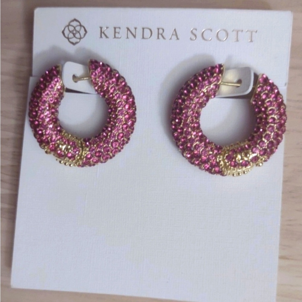 Kendra Scott Pink Crystal Gold-Accented Hoop Earrings